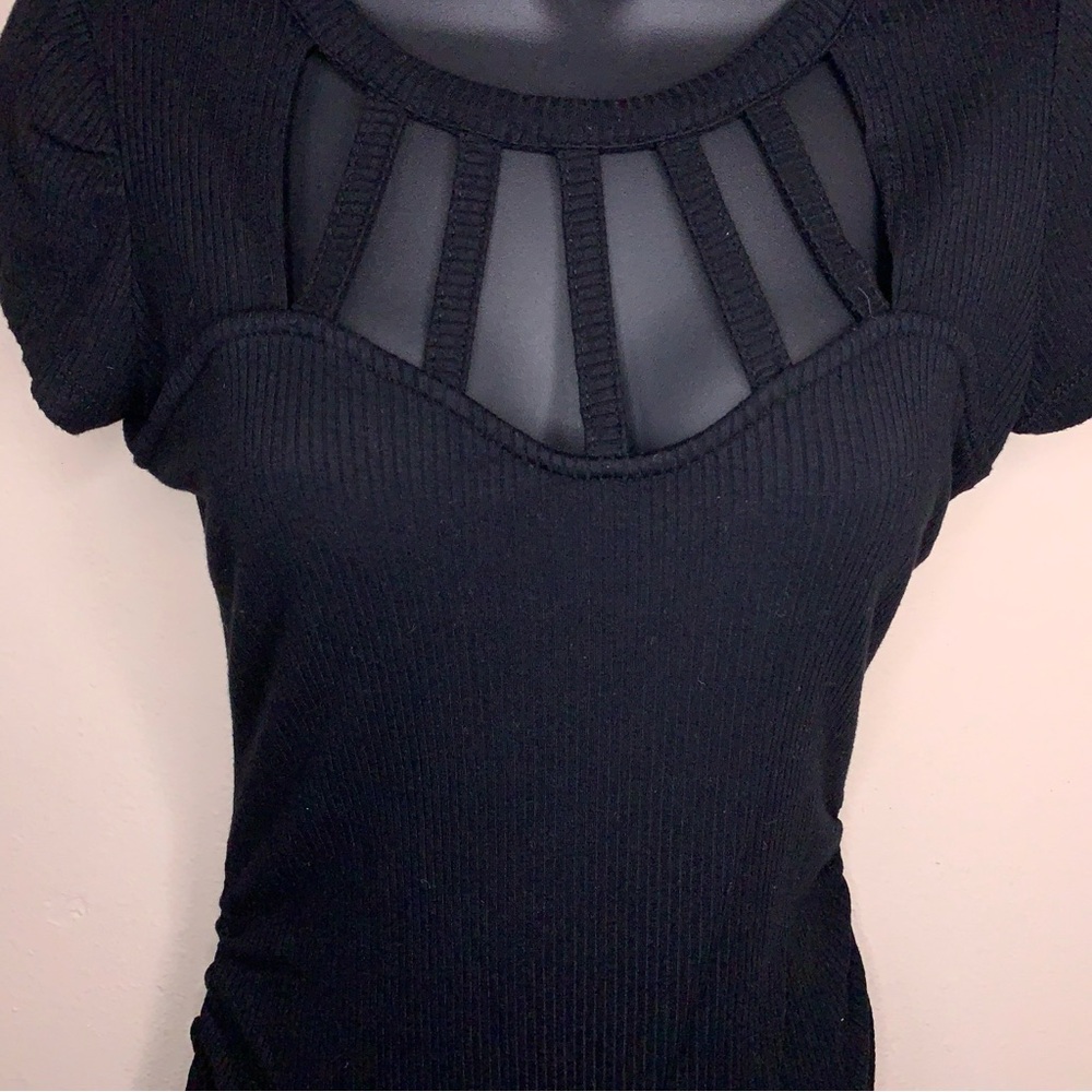 Y2K Small Candies Black Strappy Ribbed Short Sleeve Top Stretch Pinup Knit - Picture 7 of 13
